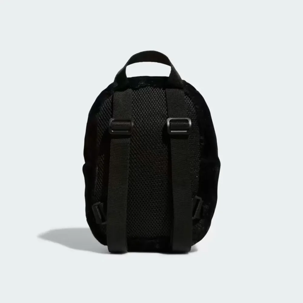 ADIDAS Black Faux Fur Adjustable Mini-Backpack Gold Trefoil Hardware - Picture 4 of 16